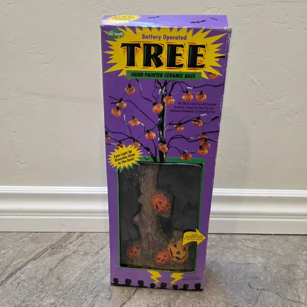 VTG Fun World Light Up Halloween Ceramic Haunted Tree Jack O’Lanterns Base